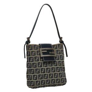 FENDI Zucchino Canvas Hand Bag Navy Silver Auth 108378V